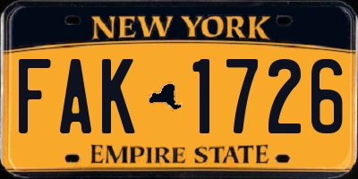 NY license plate FAK1726