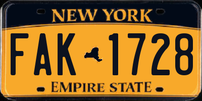 NY license plate FAK1728