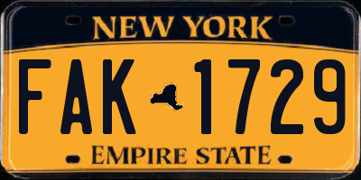 NY license plate FAK1729