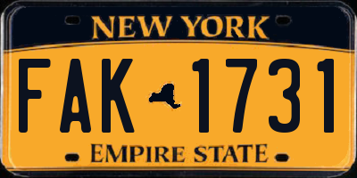 NY license plate FAK1731