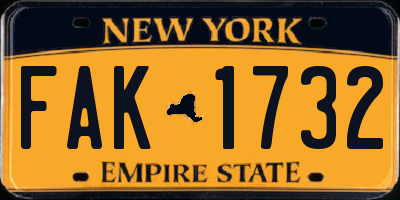 NY license plate FAK1732