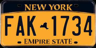 NY license plate FAK1734