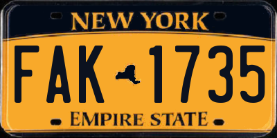 NY license plate FAK1735