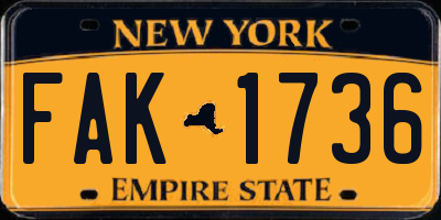 NY license plate FAK1736