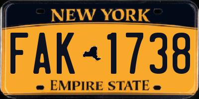 NY license plate FAK1738