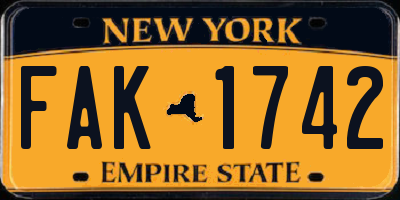 NY license plate FAK1742