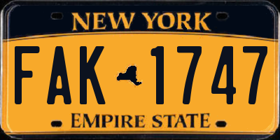 NY license plate FAK1747