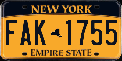 NY license plate FAK1755