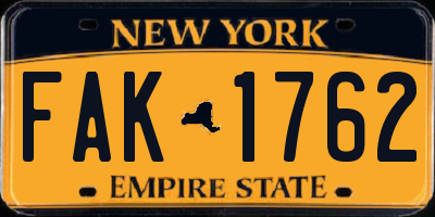 NY license plate FAK1762