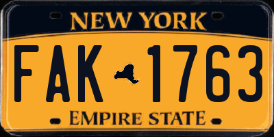 NY license plate FAK1763