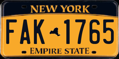 NY license plate FAK1765