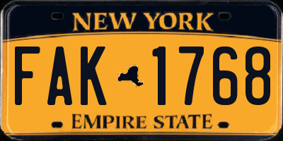 NY license plate FAK1768