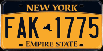 NY license plate FAK1775