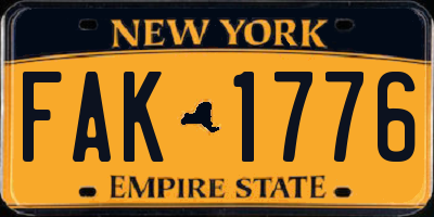 NY license plate FAK1776