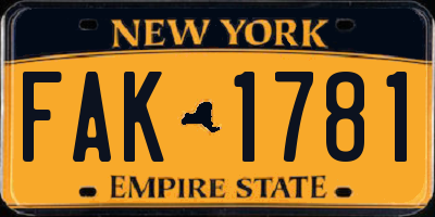 NY license plate FAK1781