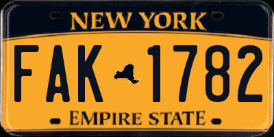 NY license plate FAK1782