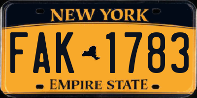 NY license plate FAK1783