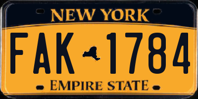 NY license plate FAK1784