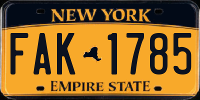 NY license plate FAK1785