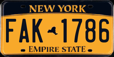 NY license plate FAK1786