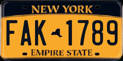 NY license plate FAK1789