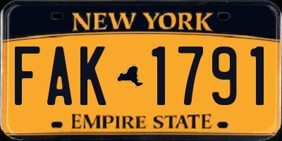 NY license plate FAK1791