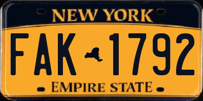 NY license plate FAK1792