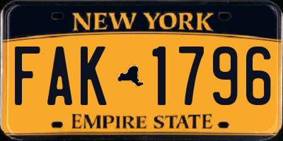 NY license plate FAK1796