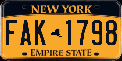 NY license plate FAK1798