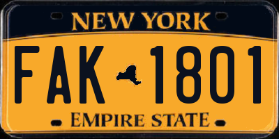 NY license plate FAK1801