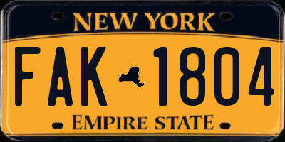 NY license plate FAK1804