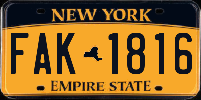 NY license plate FAK1816