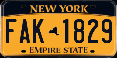 NY license plate FAK1829