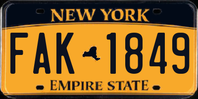 NY license plate FAK1849