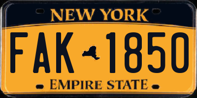 NY license plate FAK1850