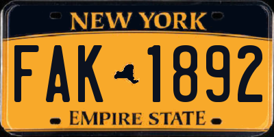 NY license plate FAK1892