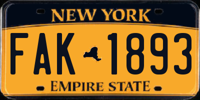 NY license plate FAK1893