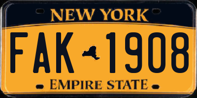 NY license plate FAK1908