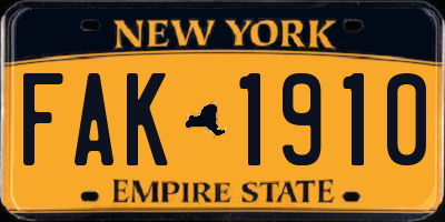 NY license plate FAK1910