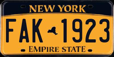 NY license plate FAK1923
