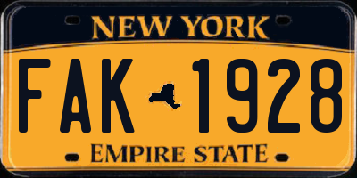 NY license plate FAK1928