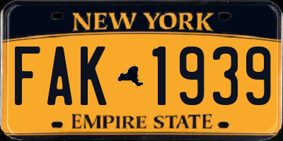 NY license plate FAK1939