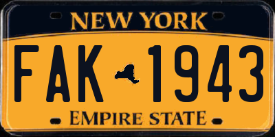 NY license plate FAK1943