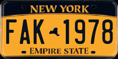 NY license plate FAK1978