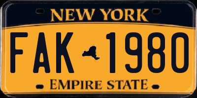 NY license plate FAK1980