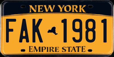 NY license plate FAK1981