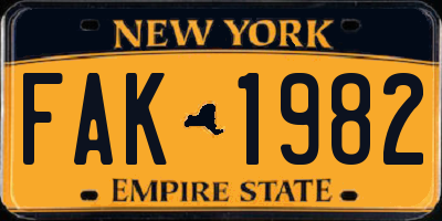 NY license plate FAK1982