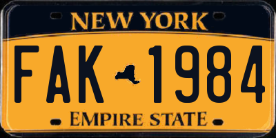 NY license plate FAK1984