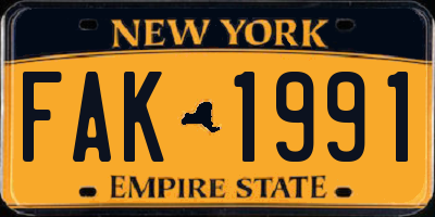 NY license plate FAK1991