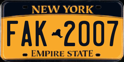 NY license plate FAK2007